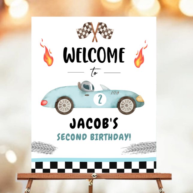 Racing Race Car Two Fast Curious Boy Welcome Poster (Creator Uploaded)