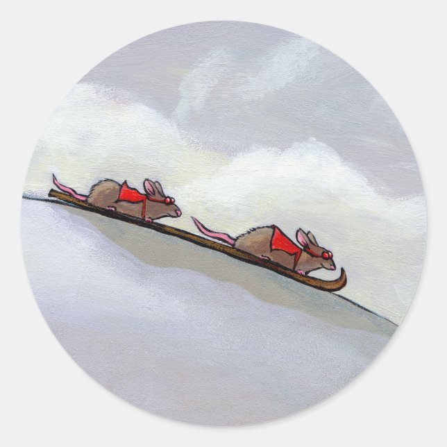 Racing rats skiing downhill fun unique rat art classic round sticker (Front)