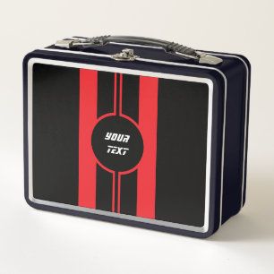 Racing Red Double Stripes Sports Custom Metal Lunch Box