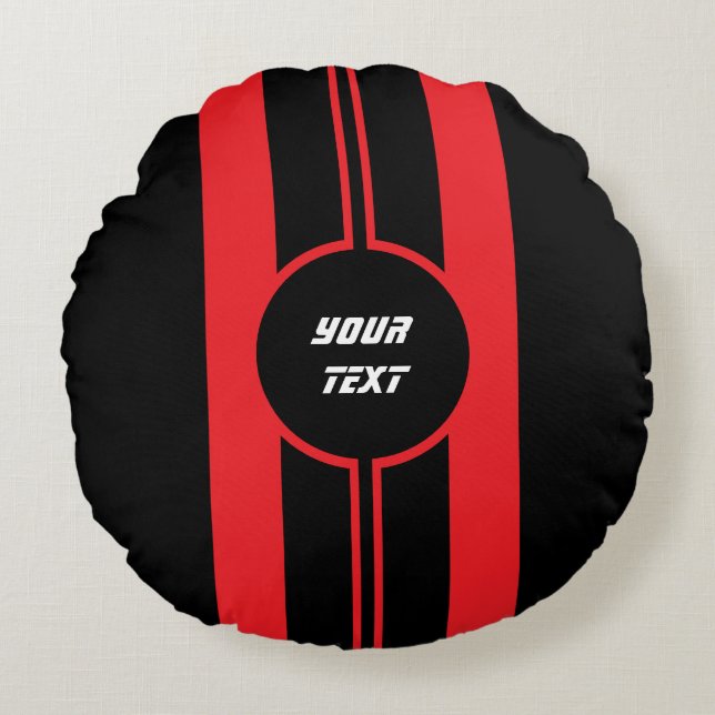 Racing Red Double Stripes Sports Custom Round Cushion (Front)