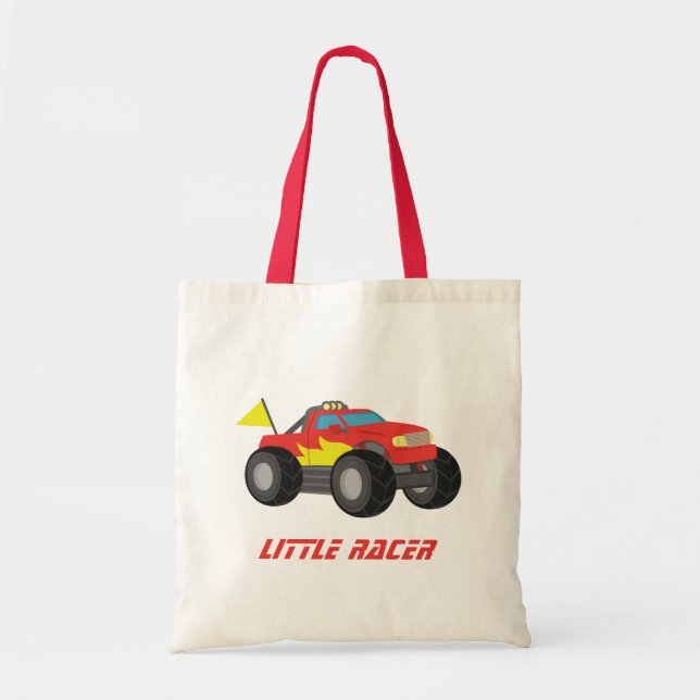Racing Red Monster Truck Boys Personalised Tote Bag (Front)