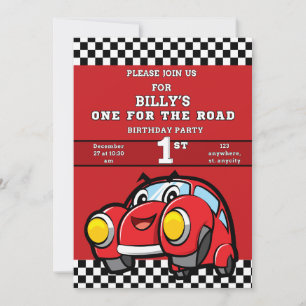 RACING RED ONE FOR THE ROAD BOY 1st BIRTHDAY Invitation