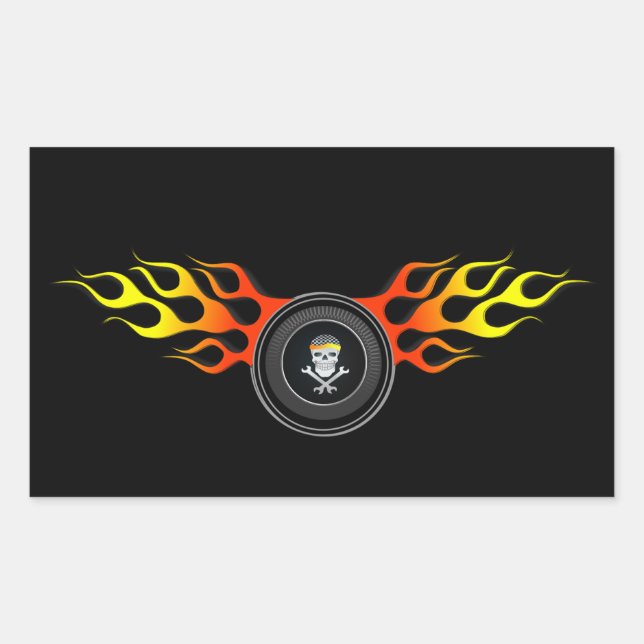 Racing Skull in Flaming Wheel Rectangular Sticker (Front)