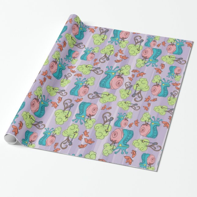Racing Snails And Birds Wrapping Paper (Unrolled)