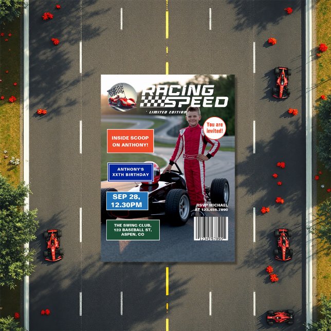 Racing Speed Magazine Cover Birthday Party Invitation (Racing Speed Magazine Cover Birthday Party Invitation)