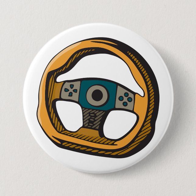 Racing Steering Wheel Controller Gamer 7.5 Cm Round Badge (Front)