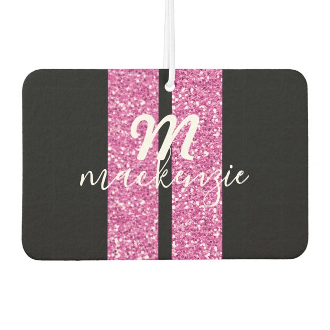 Racing Stripes Pink Glitter Heart Shape Car Name Air Freshener (Front)