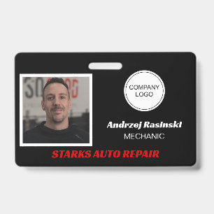 Racing Theme Employee Photo and Company Logo Black ID Badge