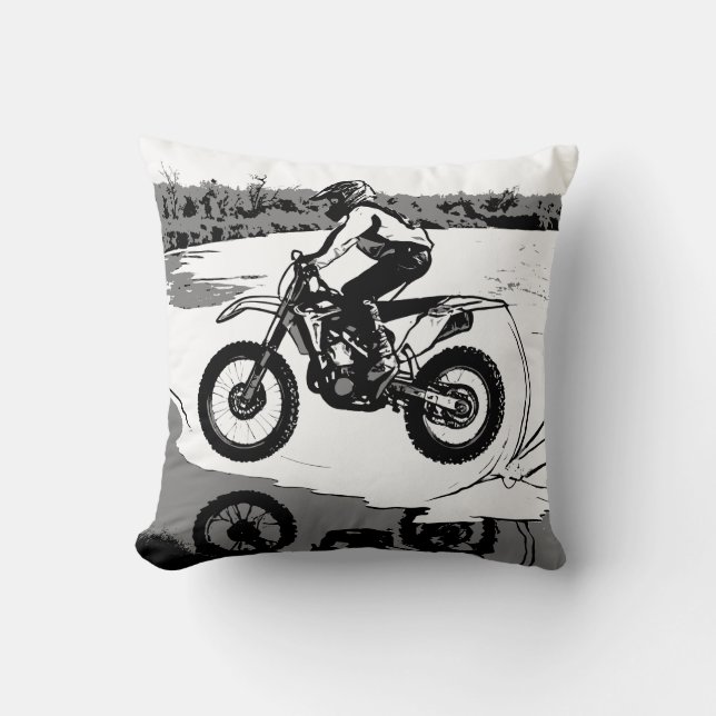 Racing Through Water - Motocross Rider Cushion (Front)