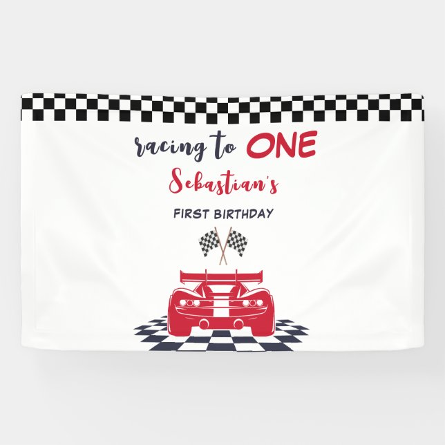 Racing to one first kids birthday banner (Horizontal)