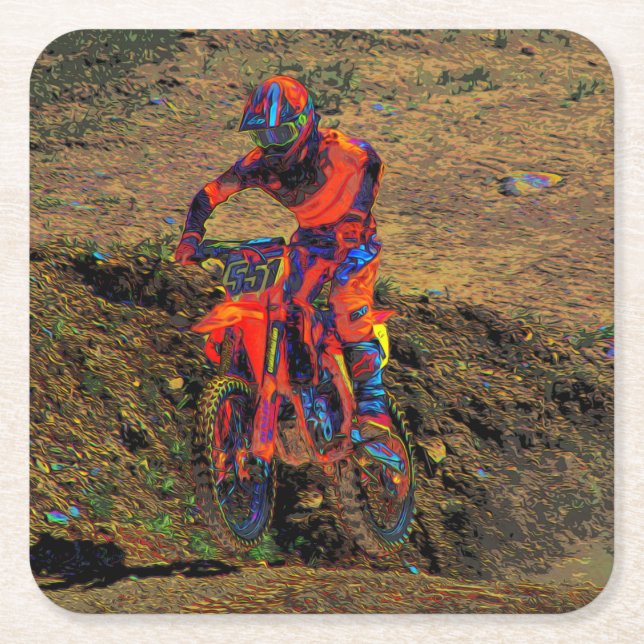 Racing to Win- Motocross Racer  Paper Plate Square Paper Coaster (Front)