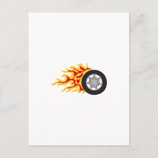 RACING WHEEL WITH FLAMES POSTCARD (Front)