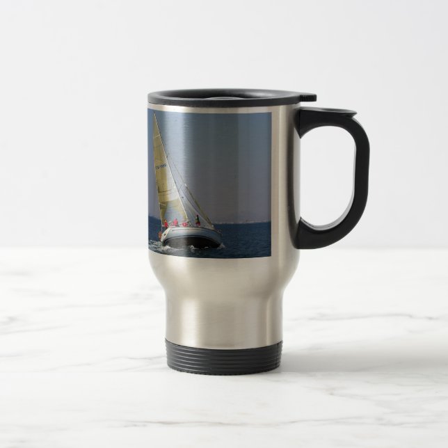 Racing yacht from behind. travel mug (Right)