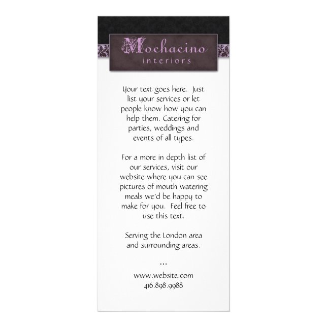 Rack Card Damask Purple Black (Front)