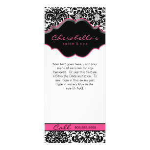 Rack Card Damask White Black Pink Floral Frame