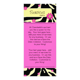 Rack Card Zebra Daisy Floral Salon Spa Pink Yellow