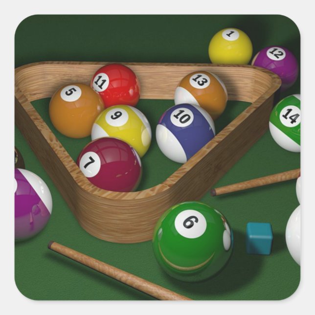 "Rack 'em up," game of billiards Square Sticker (Front)