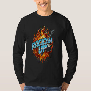 Rack'em Up Pool Billiard Lover Fire Skull 8 Ball T-Shirt