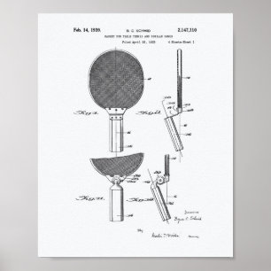 Racket Table Tennis 1939 Patent Art - White Paper Poster