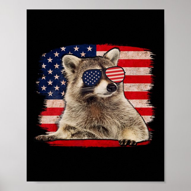Racoon 4th Of July American Flag Sungles Funny Ra Poster (Front)