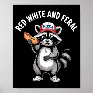 Racoon 4th Of July Toddler Kids Boys Red White Poster