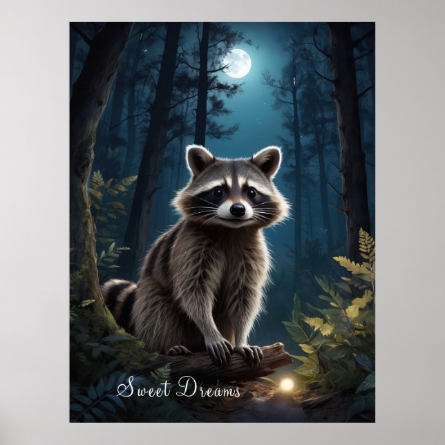 Racoon Adventure by Moonlight Wildlife Poster (Front)