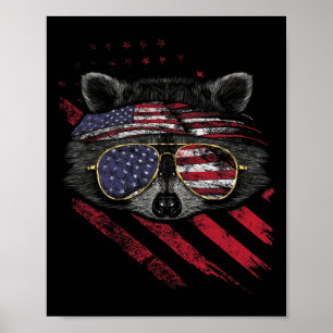 Racoon American Flag Patriotic 4th Of July Trash Poster