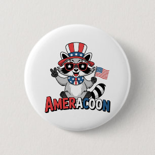 Racoon Americoon Patriotic 4TH of july America 6 Cm Round Badge