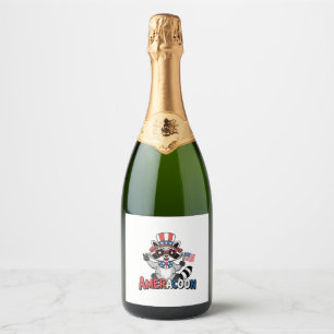 Racoon Americoon Patriotic 4TH of july America Sparkling Wine Label