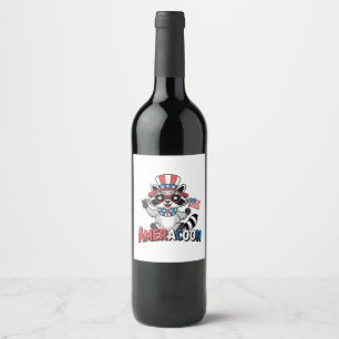 Racoon Americoon Patriotic 4TH of july America Wine Label