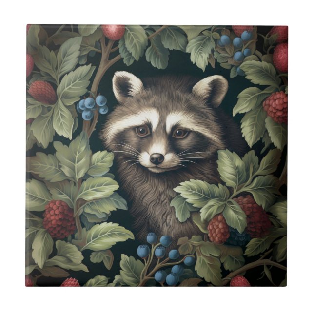 Racoon and berries inspired by William Morris Tile (Front)