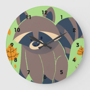 Racoon and Fall Leaves Large Clock
