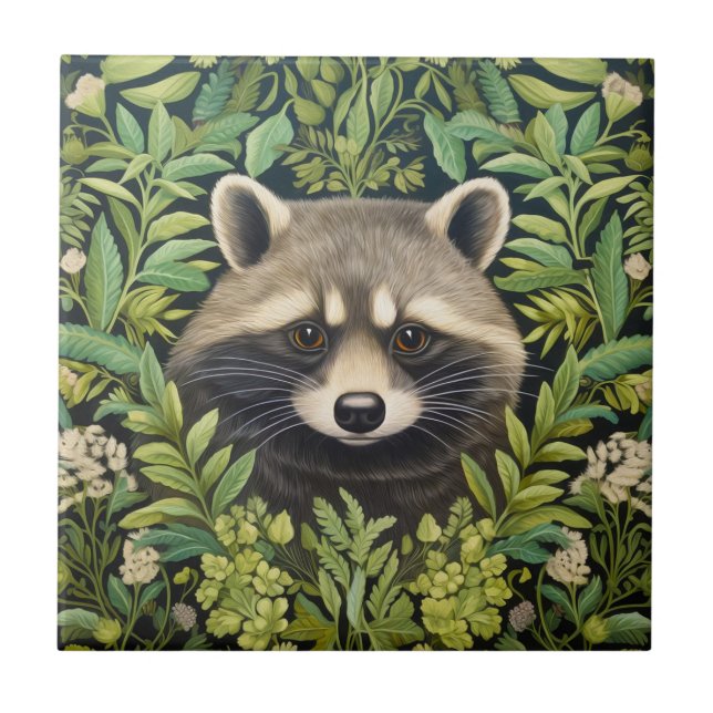 Racoon and foliage art nouveau style tile (Front)