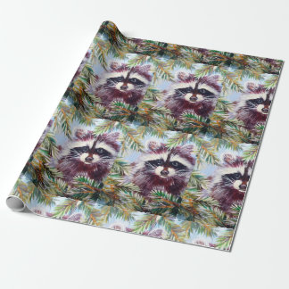 Racoon and Pine Tree Christmas Wrapping Paper