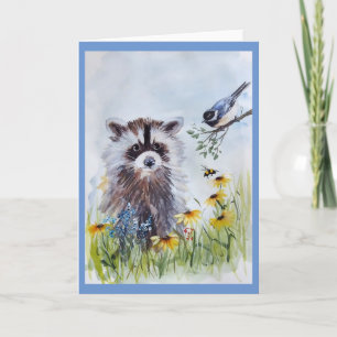 Racoon and Spring Friends Blank Greeting Card