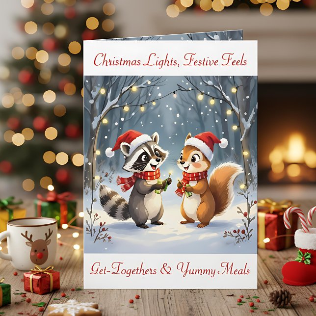 Racoon and Squirrel Hanging Christmas Lights  Holiday Card (Creator Uploaded)