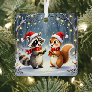 Racoon and Squirrel Hanging Christmas Lights  Metal Tree Decoration