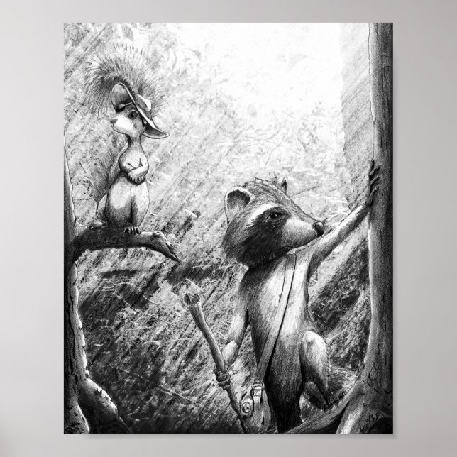 Racoon and Squirrel Hiking Art (The Path) Poster (Front)
