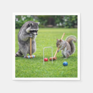 Racoon and Squirrel Playing Croquet Napkin