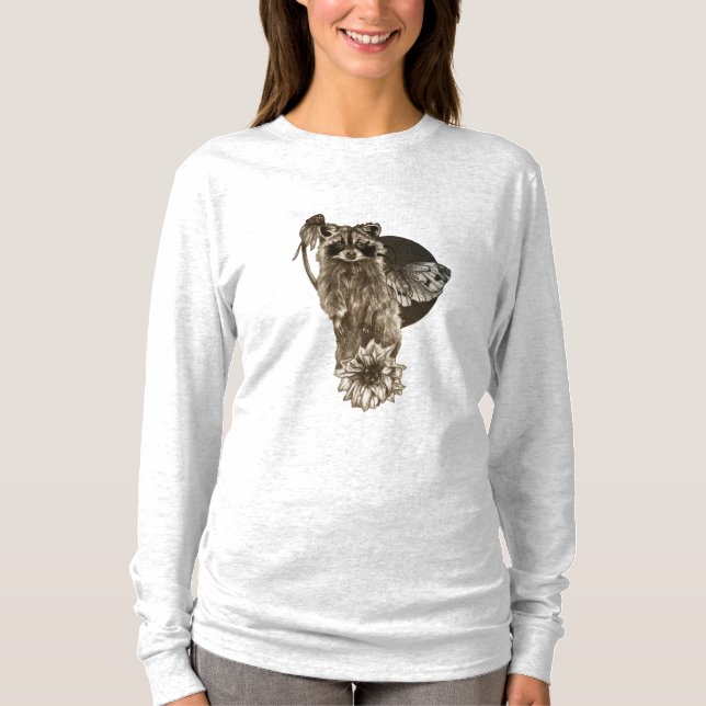 Racoon and wild flowers with moth T-Shirt (Front)