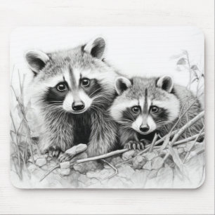 Racoon Animal Discovery Wild Nature Ink Sketch Mouse Pad