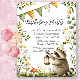 Racoon Animal Gender Neutral Birthday Party Invitation