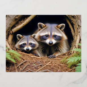 Racoon Animal Nature Wildlife Affection Caring Foil Holiday Postcard