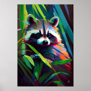 Racoon Animal Portrait Painting Wildlife Outdoors Poster