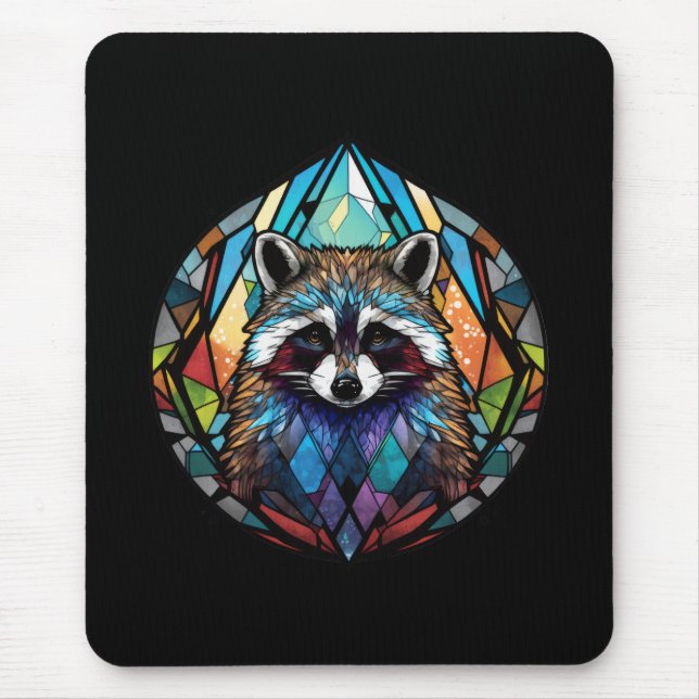 Racoon Animal Portrait Stained Glass Wildlife Art Mouse Pad (Front)