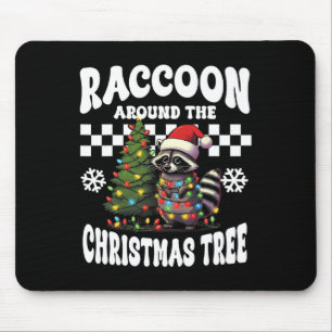 Racoon Around Christmas Tree Racoon Lover Funny  Mouse Pad