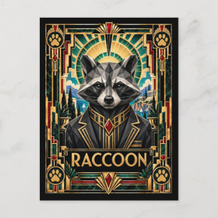 Racoon, Art Deco Wildlife Postcard