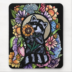 Racoon Art Flower Raccoons Design with Sunflower  Mouse Pad