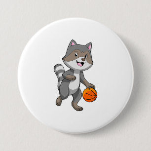 Racoon as Basketball player with Basketball 7.5 Cm Round Badge
