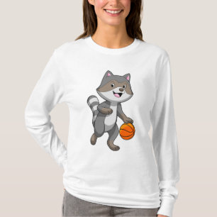 Racoon as Basketball player with Basketball T-Shirt